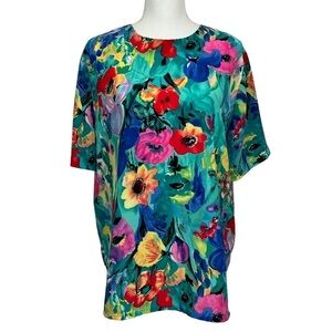 ALFRED DUNNER Women’s Pullover Top Sz 16W Multi Color Floral Print Short Sleeve